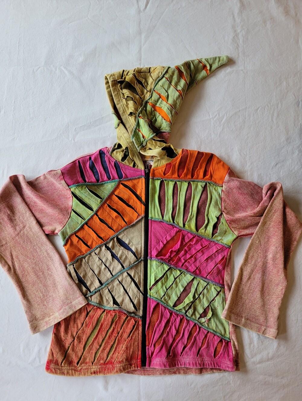 Womens  Multicolor Hooded Patchwork Jacket Size L